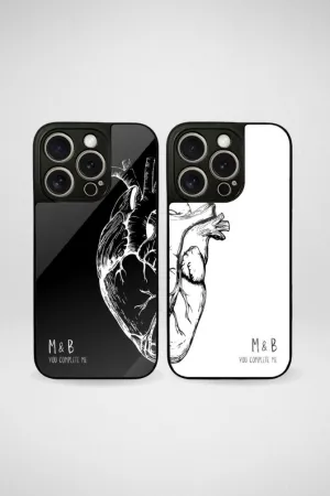 Black & White Heart Couple Customized Glass Mobile Case - iPhone, Samsung & OnePlus