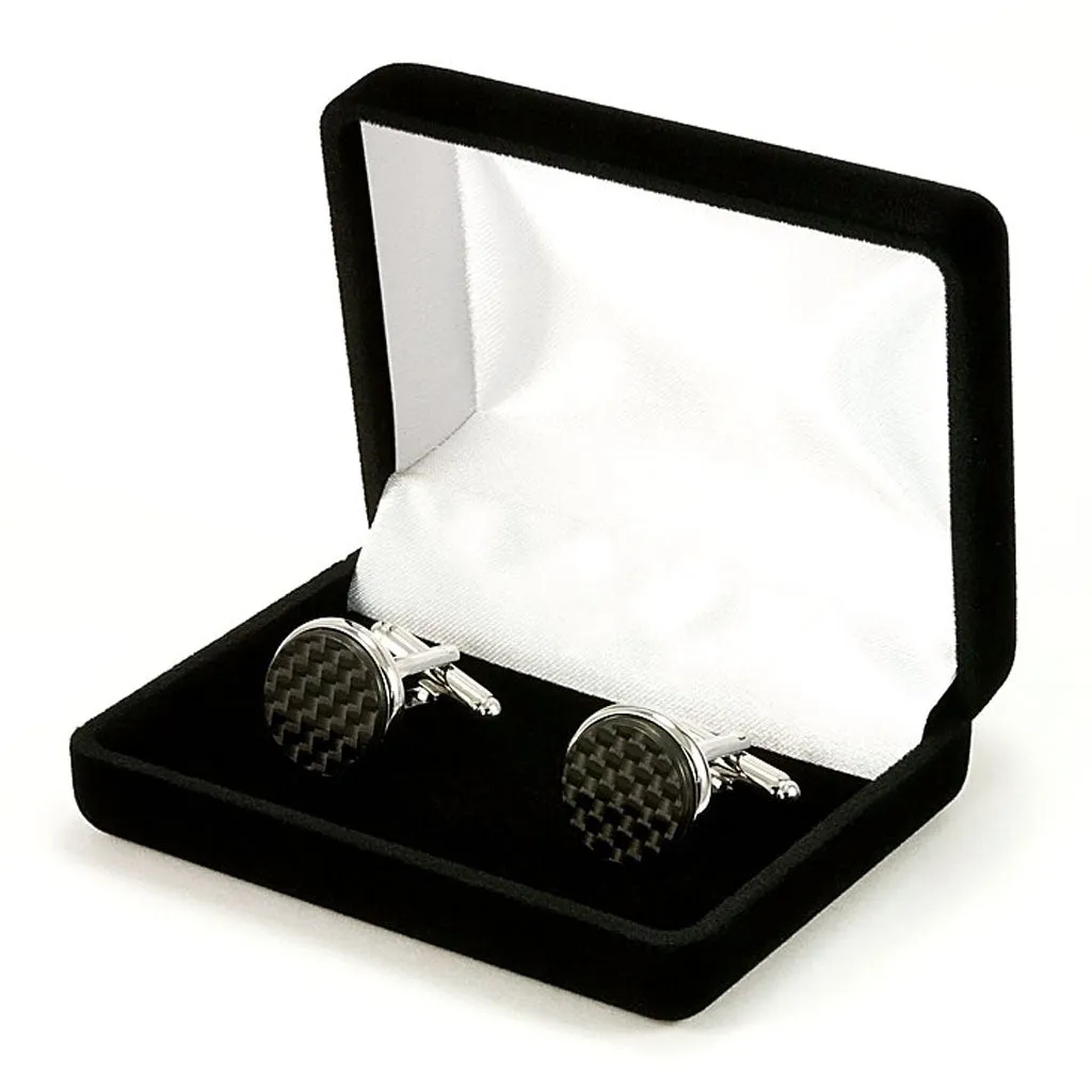 Black Carbon Fiber Silver Cufflinks