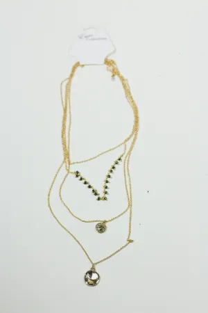 Blue Bead Gold Layered Necklace