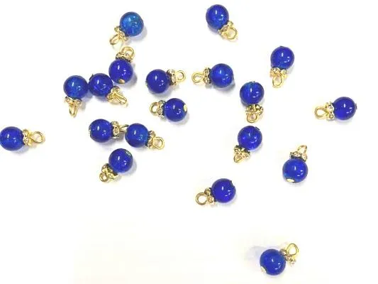 Blue Circular Glass Beads Hanging- 8 mm