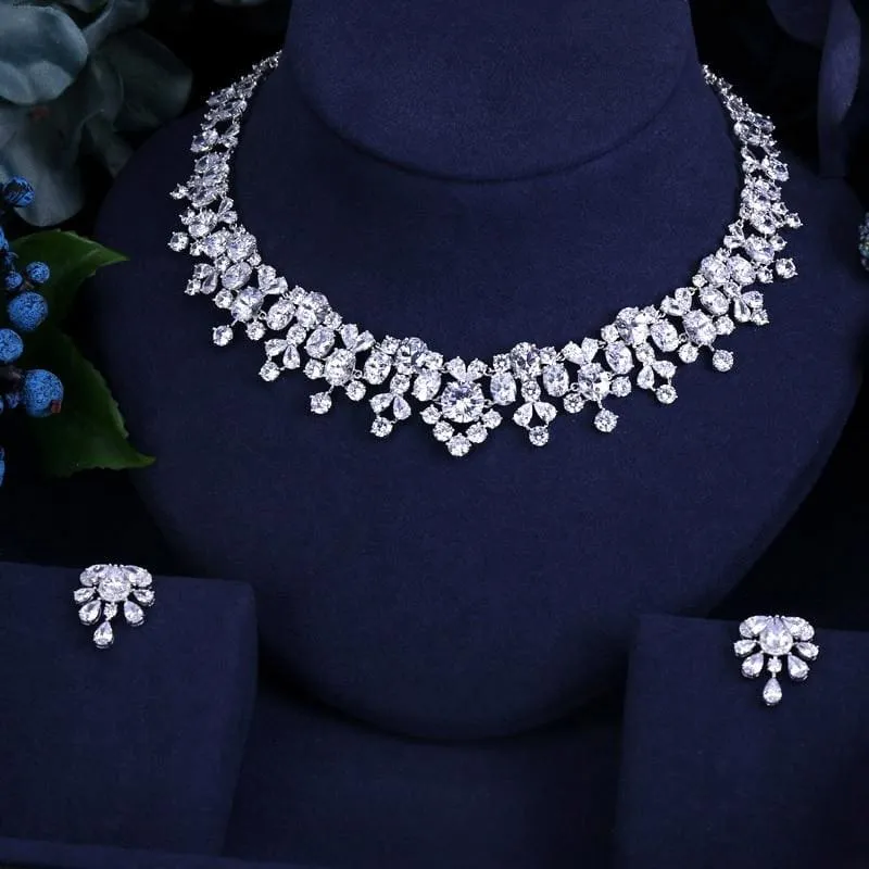 BRILLIANT CRYSTAL ZIRCON EARRINGS AND NECKLACE BRIDAL JEWELRY SET