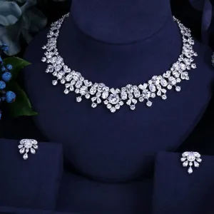 BRILLIANT CRYSTAL ZIRCON EARRINGS AND NECKLACE BRIDAL JEWELRY SET