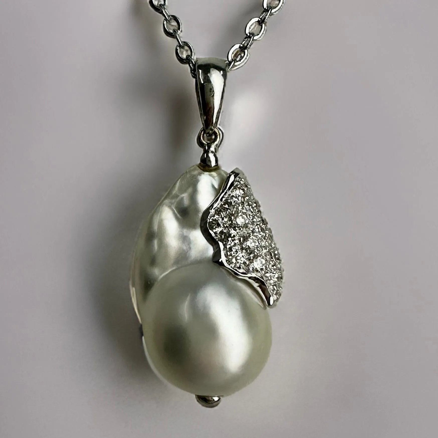 Broome Baroque White Gold Pave Set Diamond Pendant