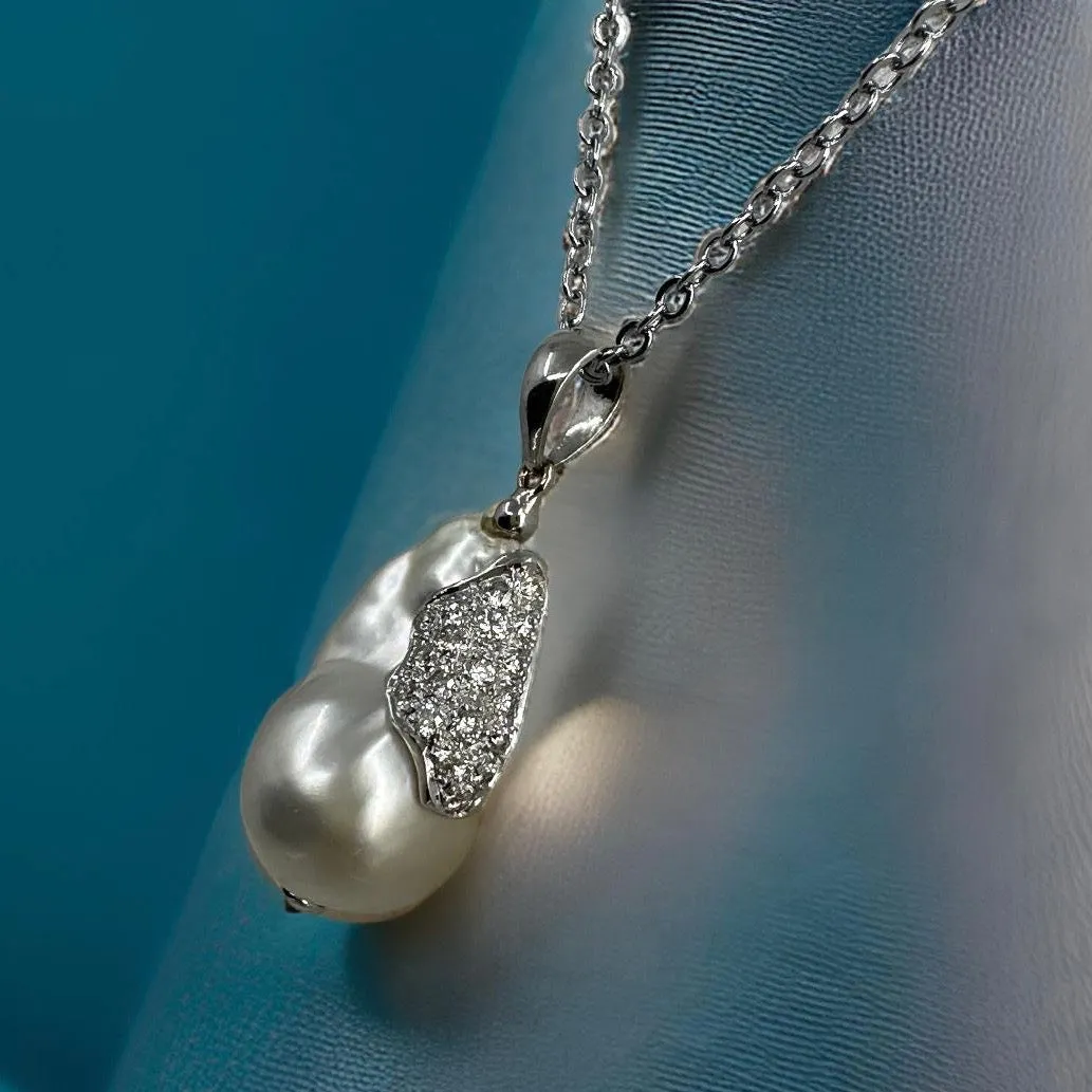 Broome Baroque White Gold Pave Set Diamond Pendant