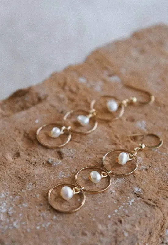 Cascade Triple Hoop Earrings - Pearl