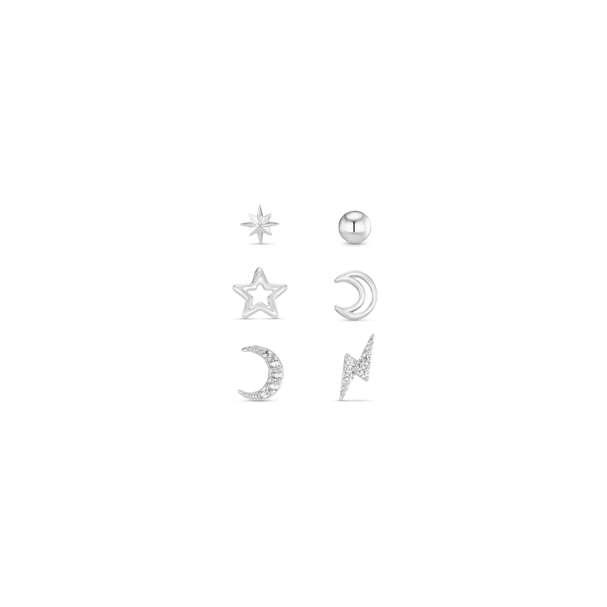 Celestial Stud 6 Pack Ear Party - Silver