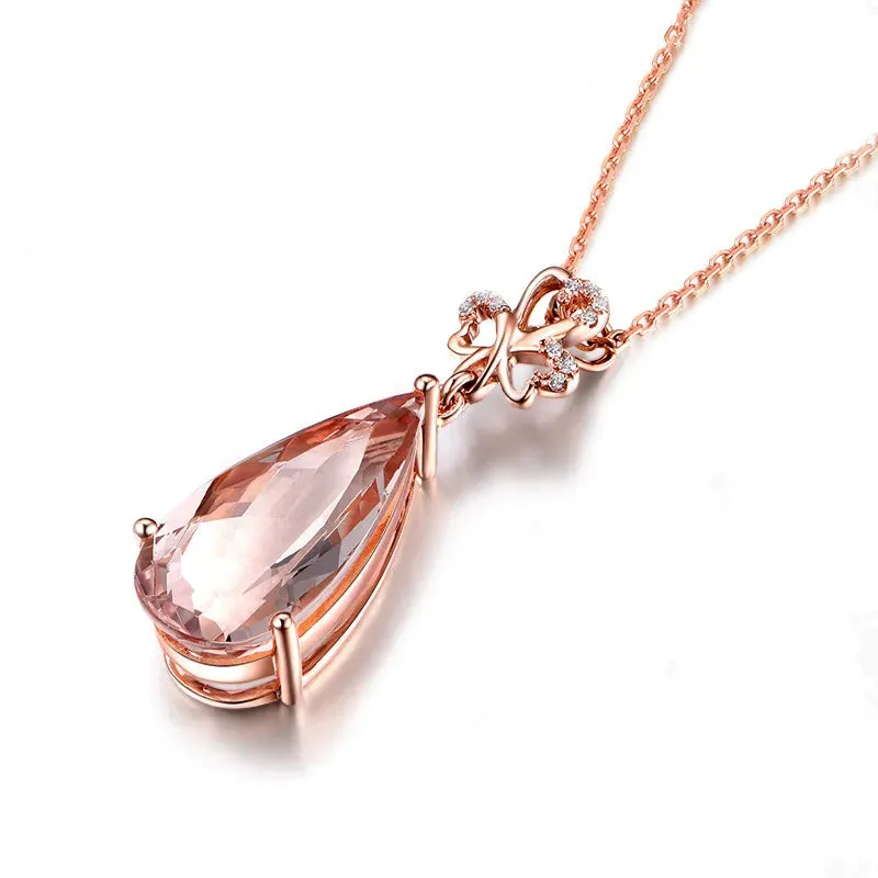 Champagne Pink Morganite Drop Pendant Necklace