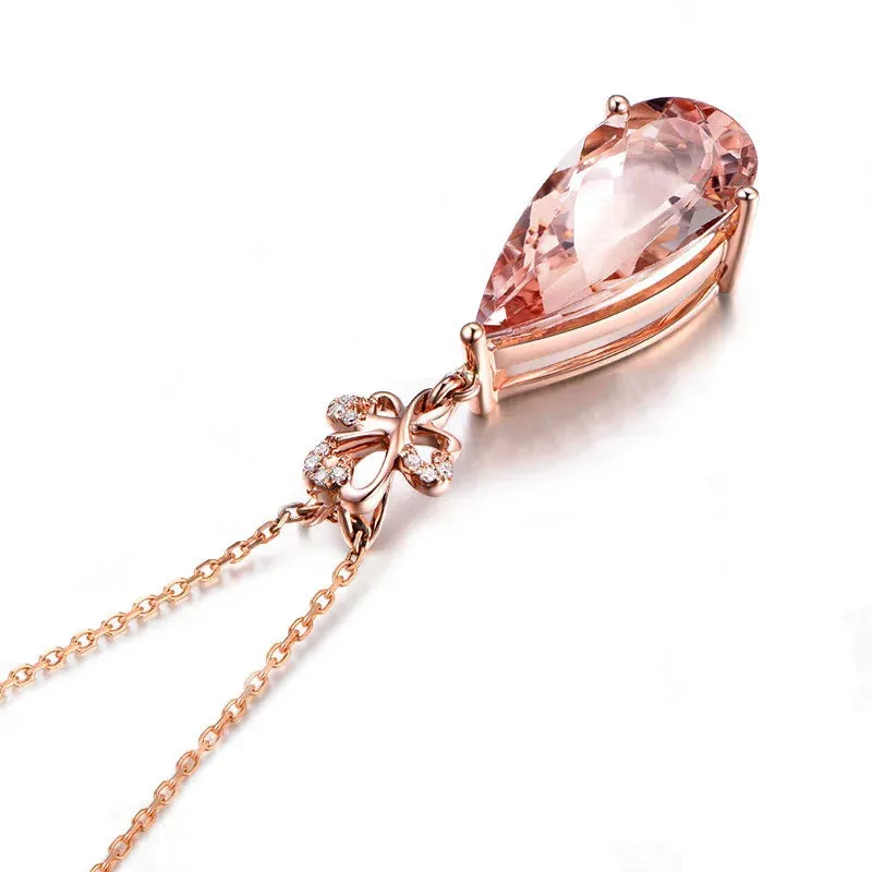 Champagne Pink Morganite Drop Pendant Necklace