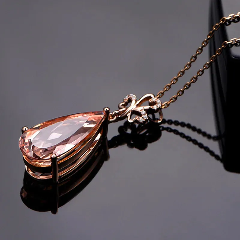 Champagne Pink Morganite Drop Pendant Necklace