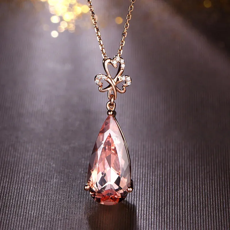 Champagne Pink Morganite Drop Pendant Necklace
