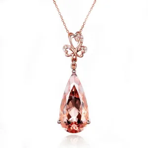 Champagne Pink Morganite Drop Pendant Necklace