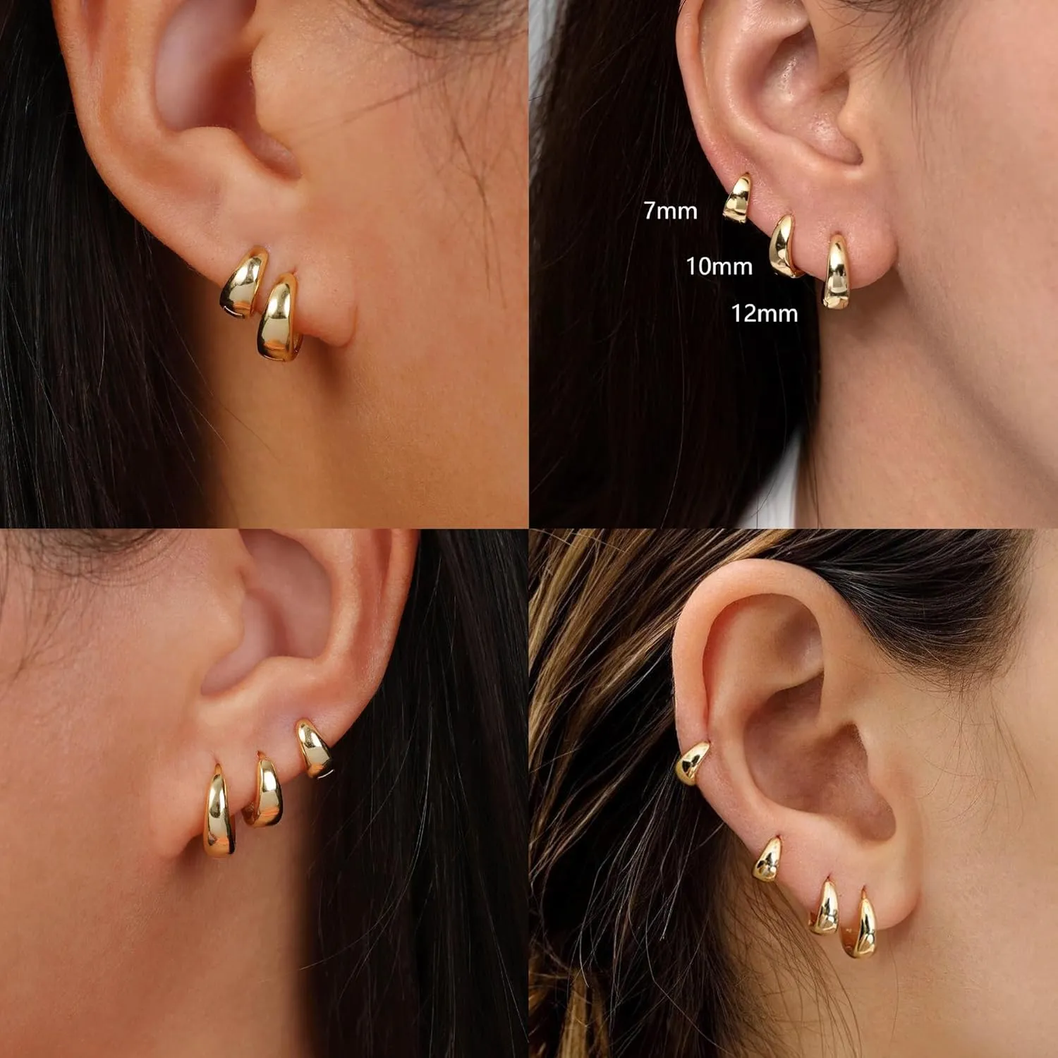 CHESKY 4 Pairs Gold Hoop Earrings Set for Women Trendy, Chunky Huggie Hoop Earrings 14K Gold Filled/Silver Hypoallergenic Small Thick Cartilage Hoop Earrings Stack for Multiple Piercing Gold Jewelry
