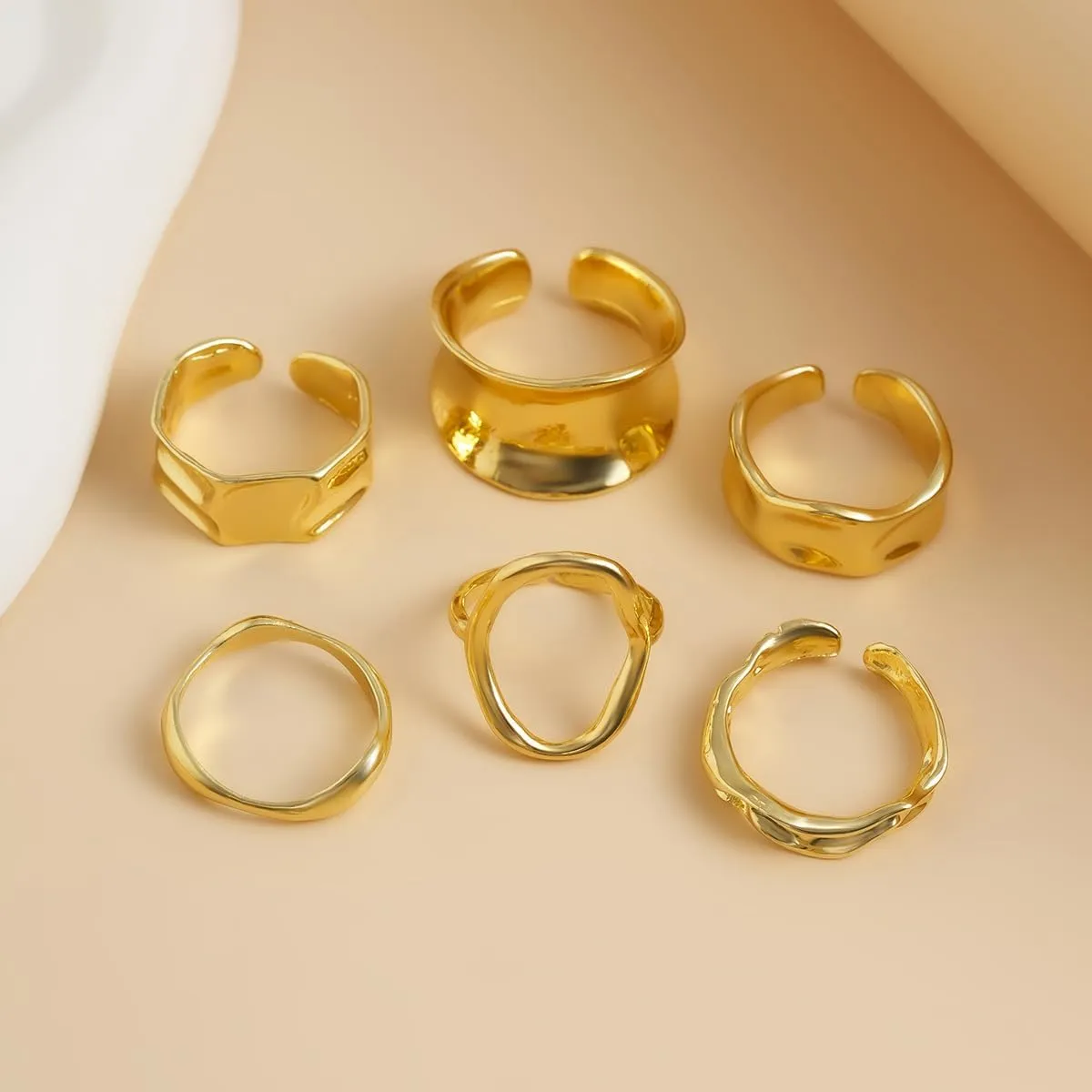 Chunky Gold & Silver Rings Set - Adjustable Thick Statement Rings for Women