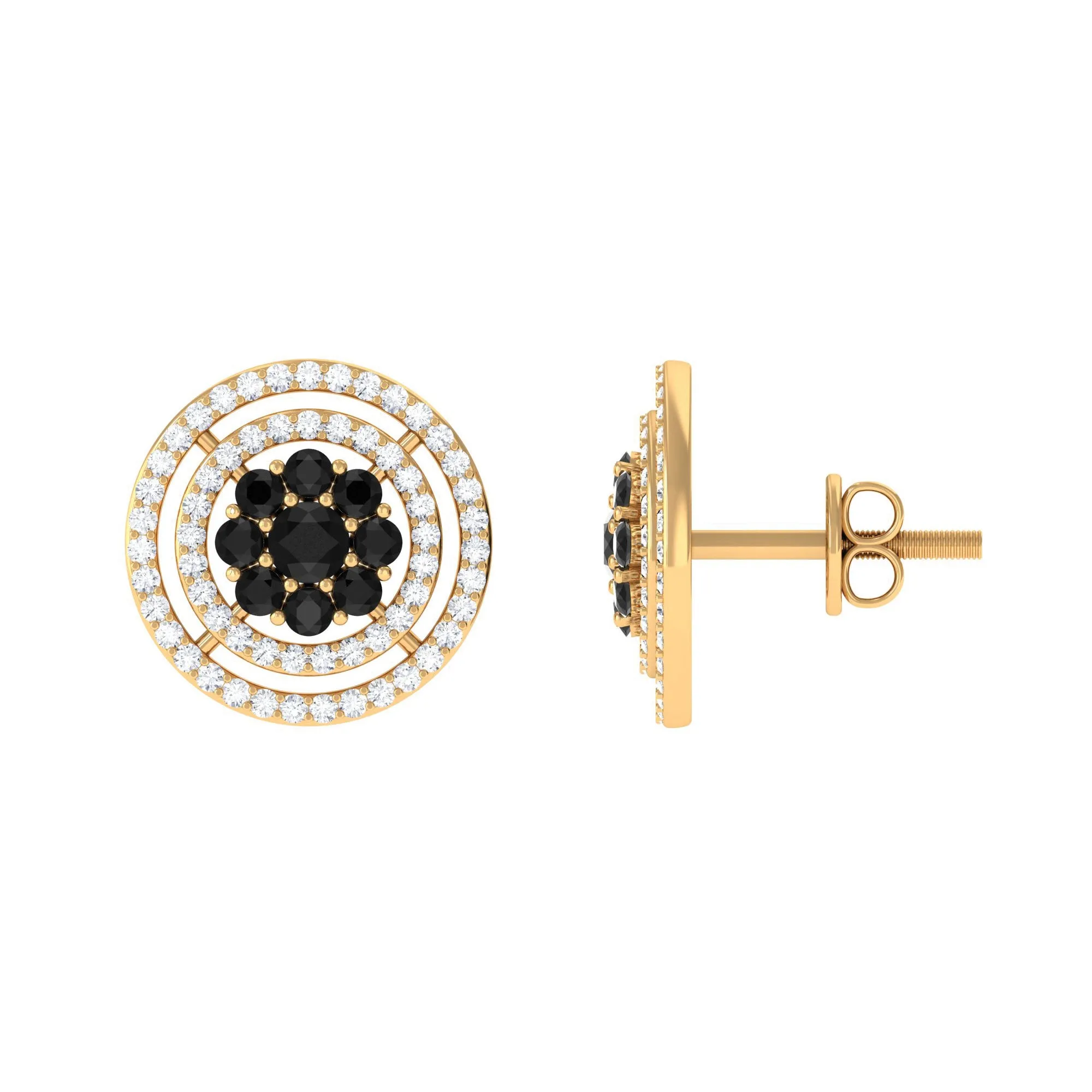 Classic Black Diamond and Diamond Stud Earrings