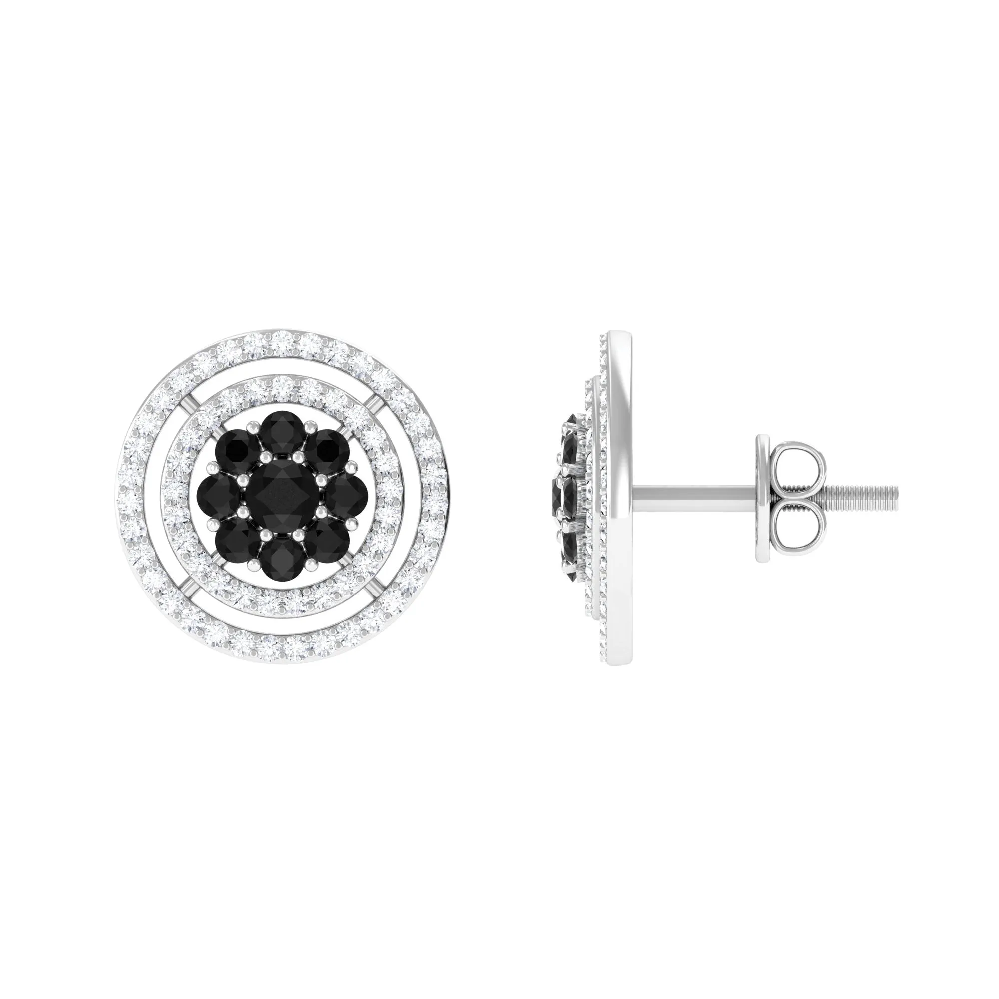 Classic Black Diamond and Diamond Stud Earrings