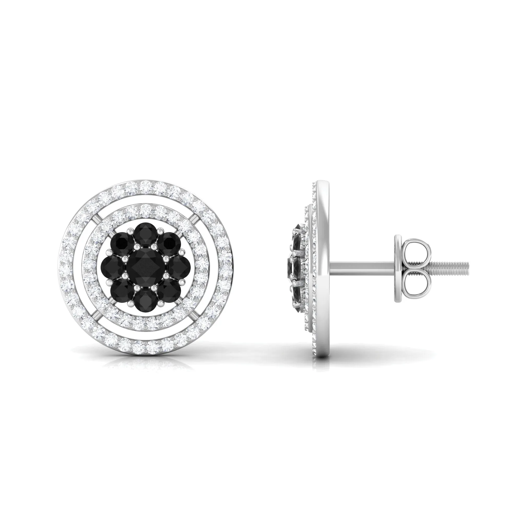 Classic Black Diamond and Diamond Stud Earrings