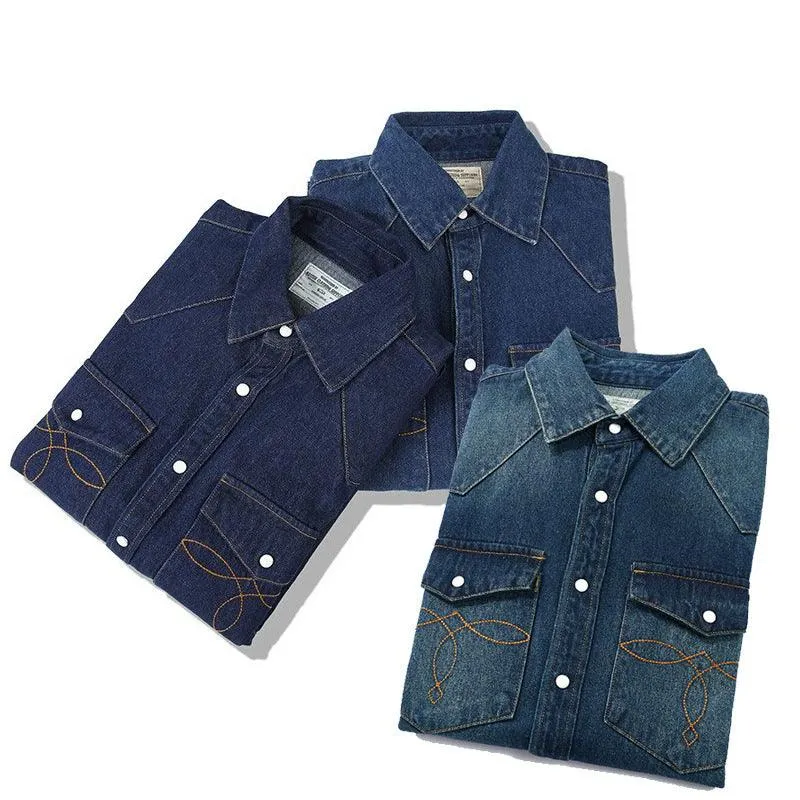 Classic Flower Wash Denim Shirt – Retro Cotton Shirt in Multiple Colors