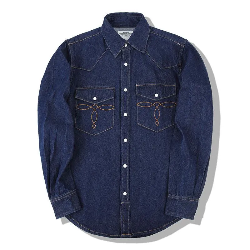 Classic Flower Wash Denim Shirt – Retro Cotton Shirt in Multiple Colors