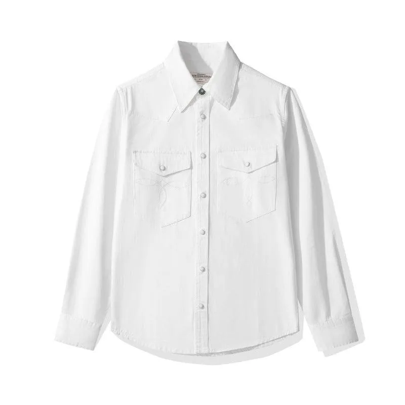 Classic Flower Wash Denim Shirt – Retro Cotton Shirt in Multiple Colors
