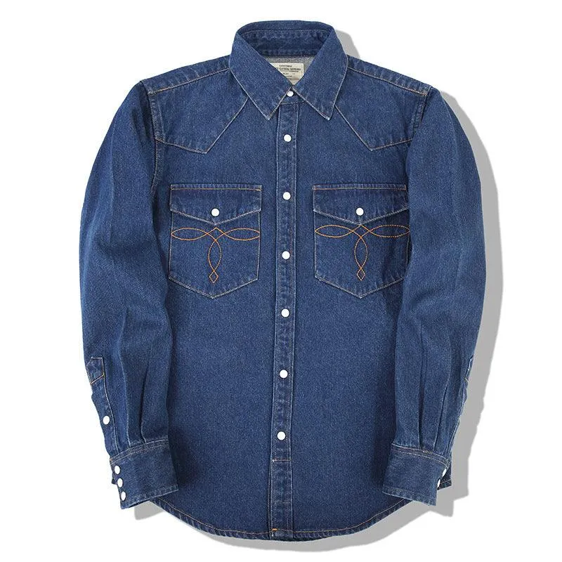 Classic Flower Wash Denim Shirt – Retro Cotton Shirt in Multiple Colors