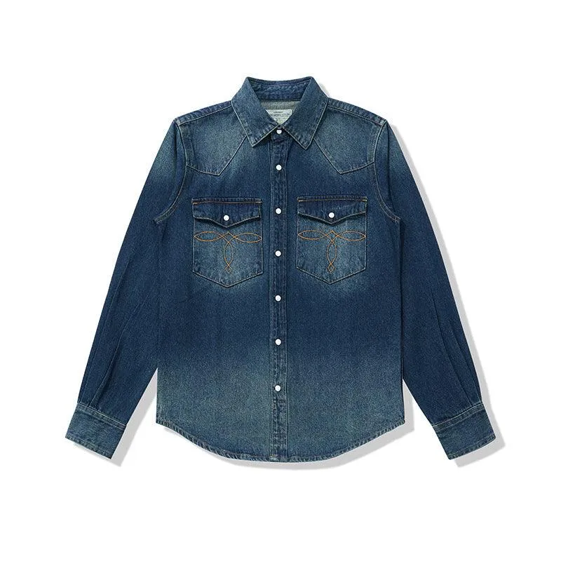 Classic Flower Wash Denim Shirt – Retro Cotton Shirt in Multiple Colors
