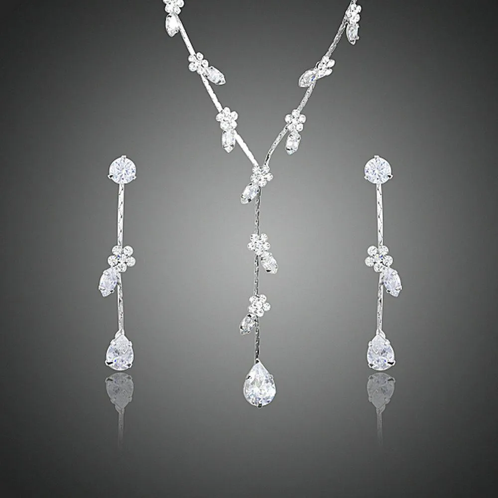 Clear Cubic Zirconia Small Flower Water Drop Jewelry Set