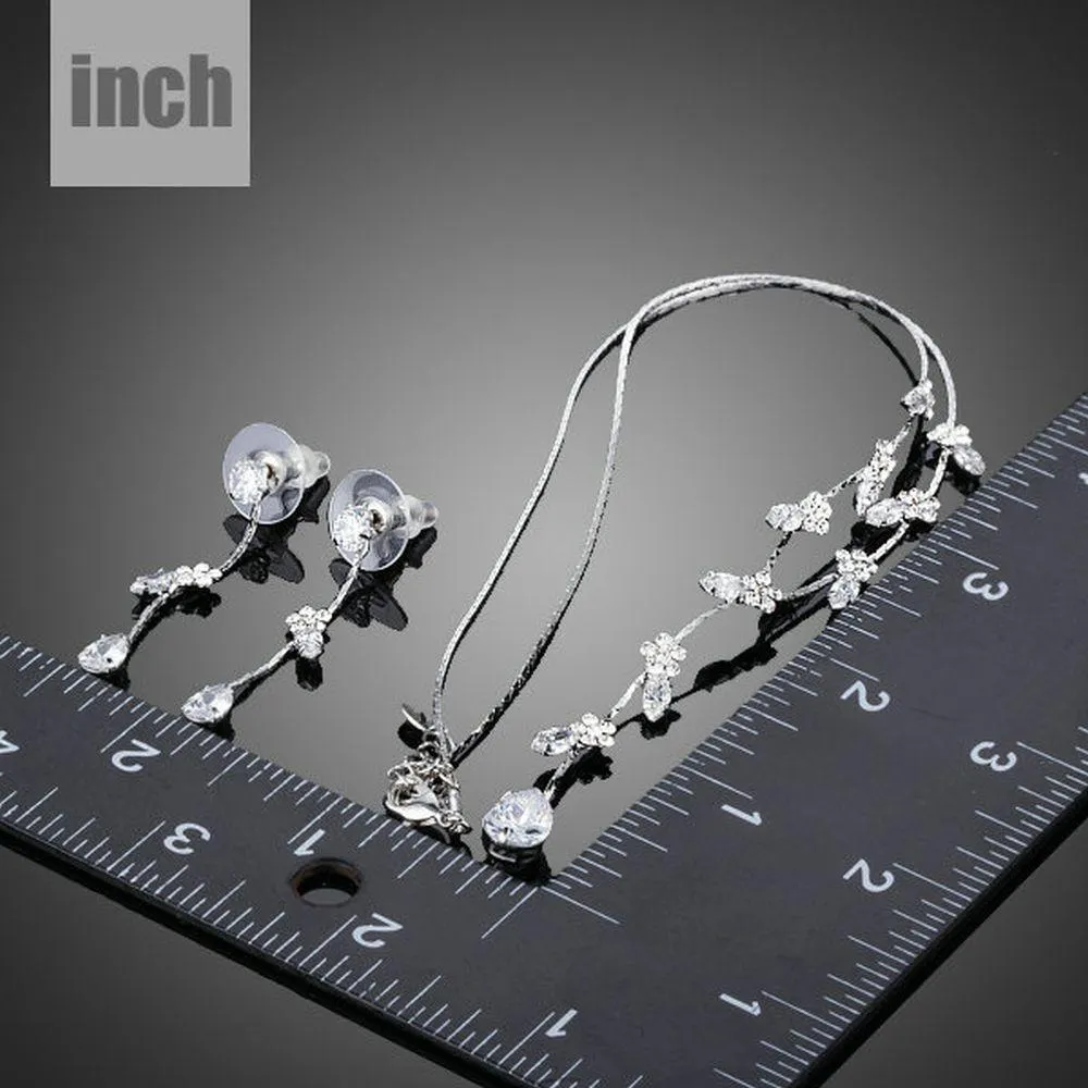 Clear Cubic Zirconia Small Flower Water Drop Jewelry Set