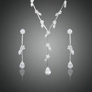 Clear Cubic Zirconia Small Flower Water Drop Jewelry Set