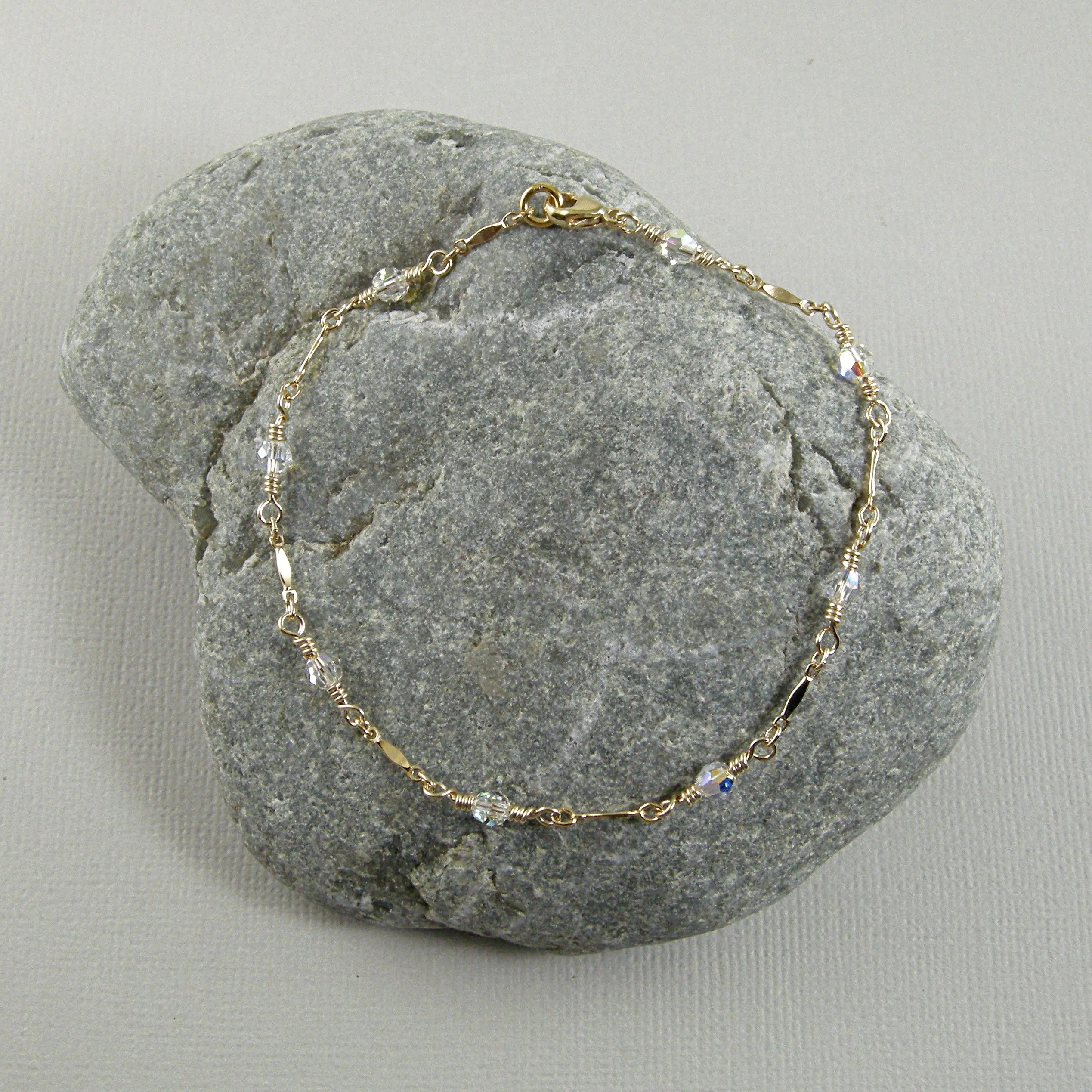 Clear Swarovski Crystal Gold Chain Ankle Bracelet, Crystal Gold Chain Anklet