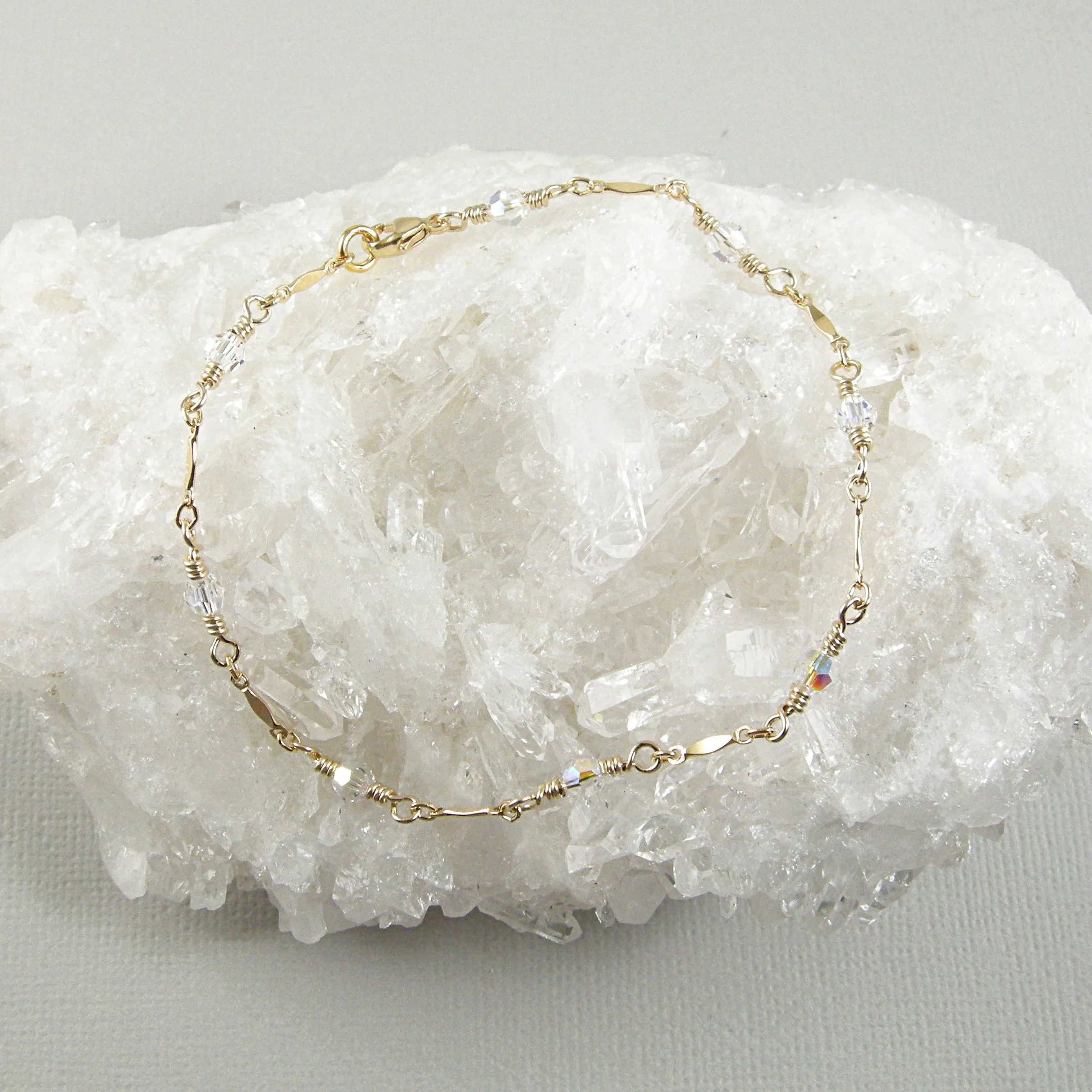 Clear Swarovski Crystal Gold Chain Ankle Bracelet, Crystal Gold Chain Anklet
