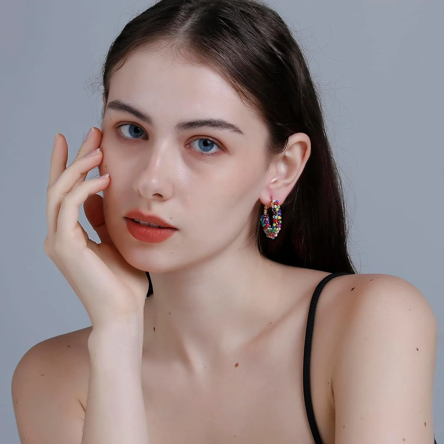 Colorful Beaded Earrings for Women, Boho Flower Hoop Earrings