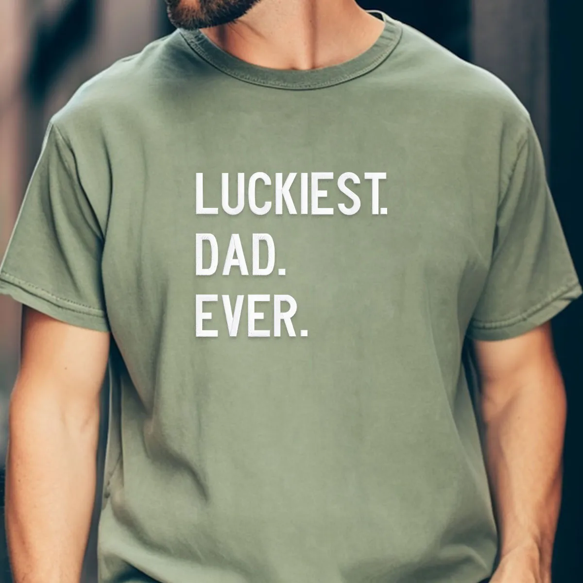 Comfort Color® Embroidered Luckiest Dad Ever Shirt