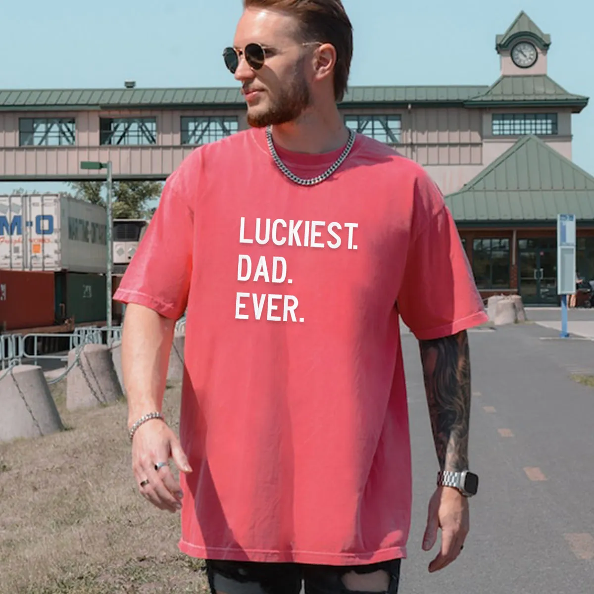 Comfort Color® Embroidered Luckiest Dad Ever Shirt