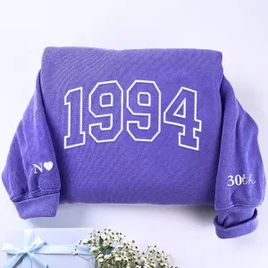 Comfort Colors® Custom Embroidered Birth Year Varsity T-Shirt or Sweatshirt