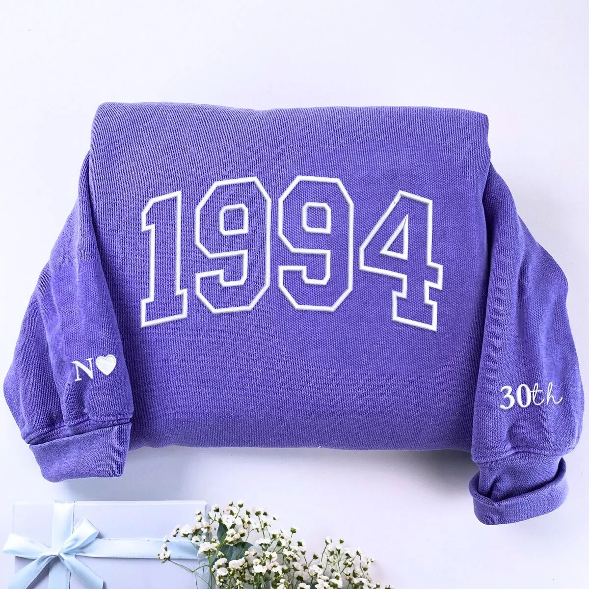 Comfort Colors® Custom Embroidered Birth Year Varsity T-Shirt or Sweatshirt