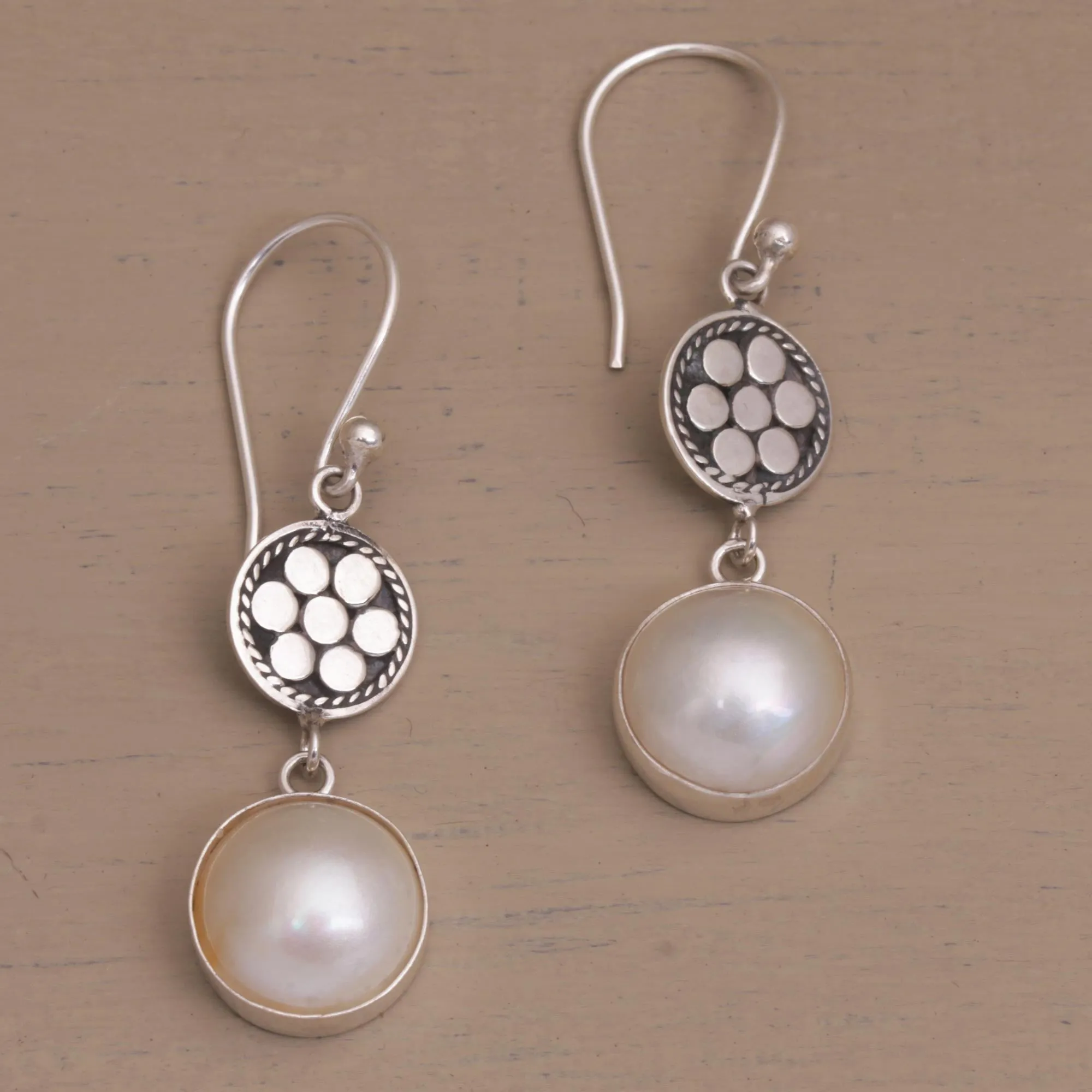 Cultured Mabe Pearl and Sterling Silver Earrings - Over the Moon | NOVICA
