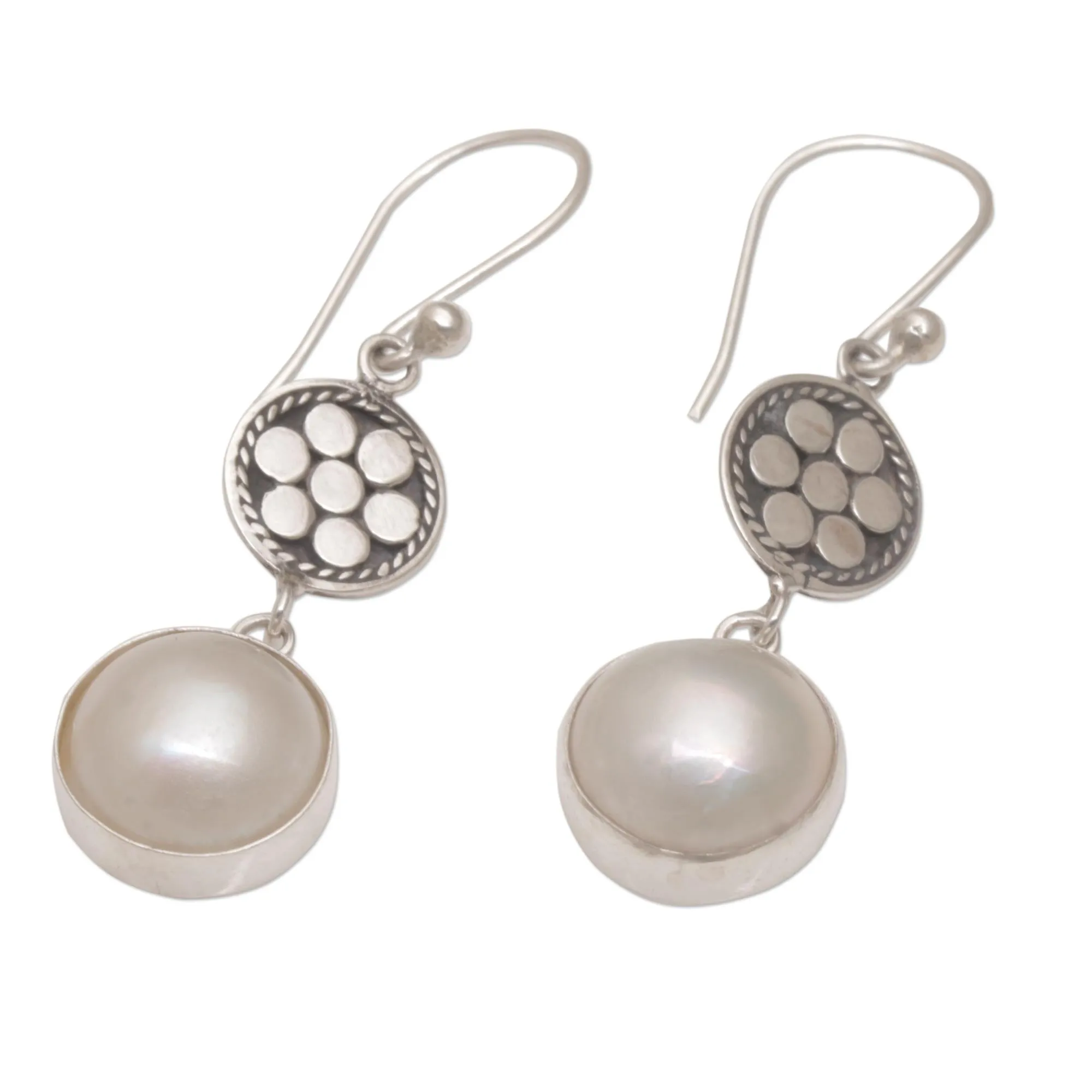 Cultured Mabe Pearl and Sterling Silver Earrings - Over the Moon | NOVICA