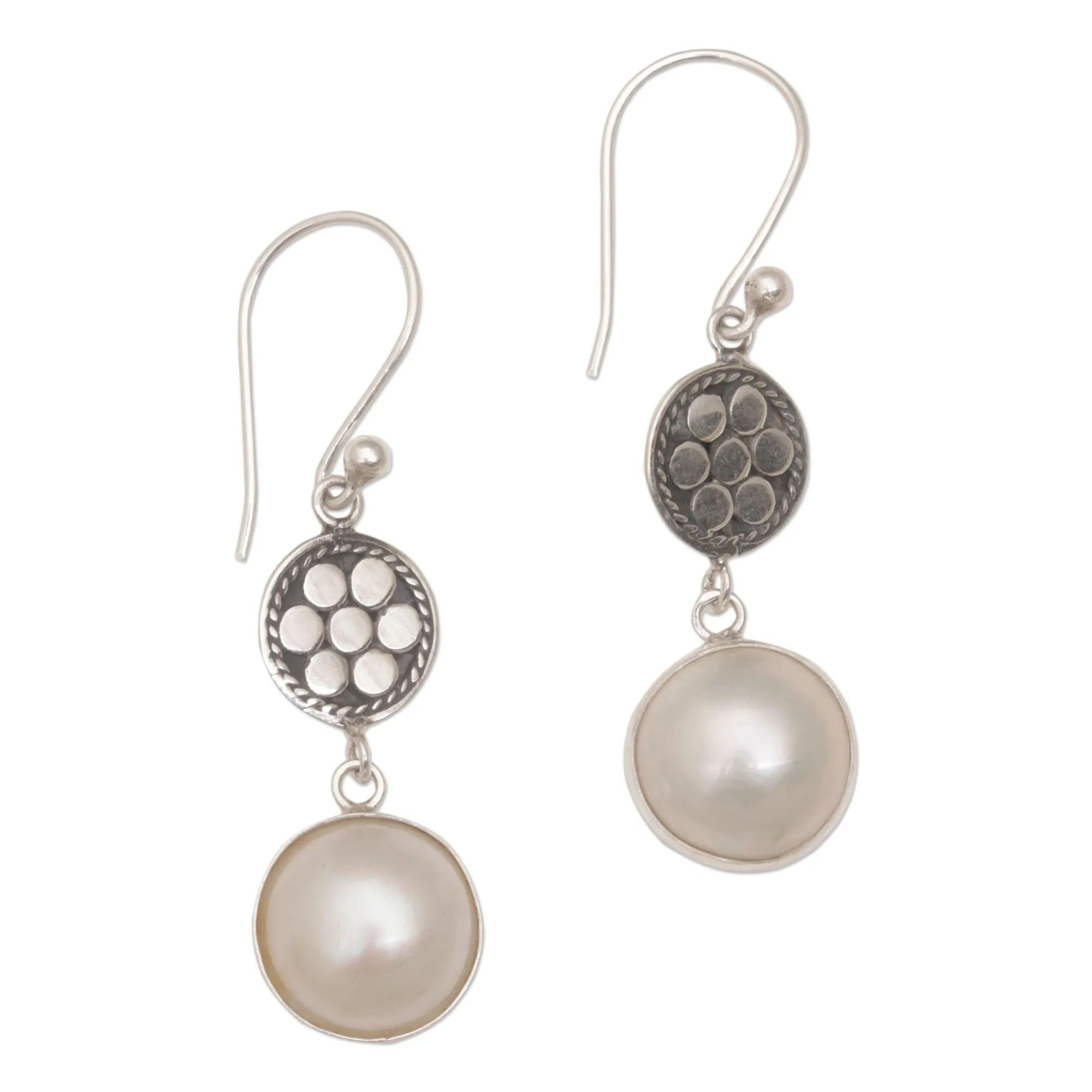 Cultured Mabe Pearl and Sterling Silver Earrings - Over the Moon | NOVICA