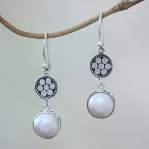 Cultured Mabe Pearl and Sterling Silver Earrings - Over the Moon | NOVICA