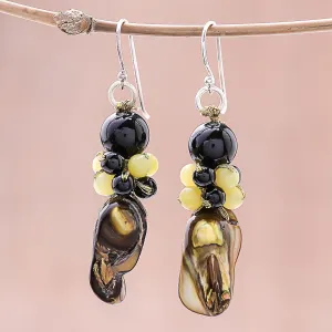 Cultured Pearl and Serpentine Beaded Dangle Earrings - Enchanted Beauty | NOVICA