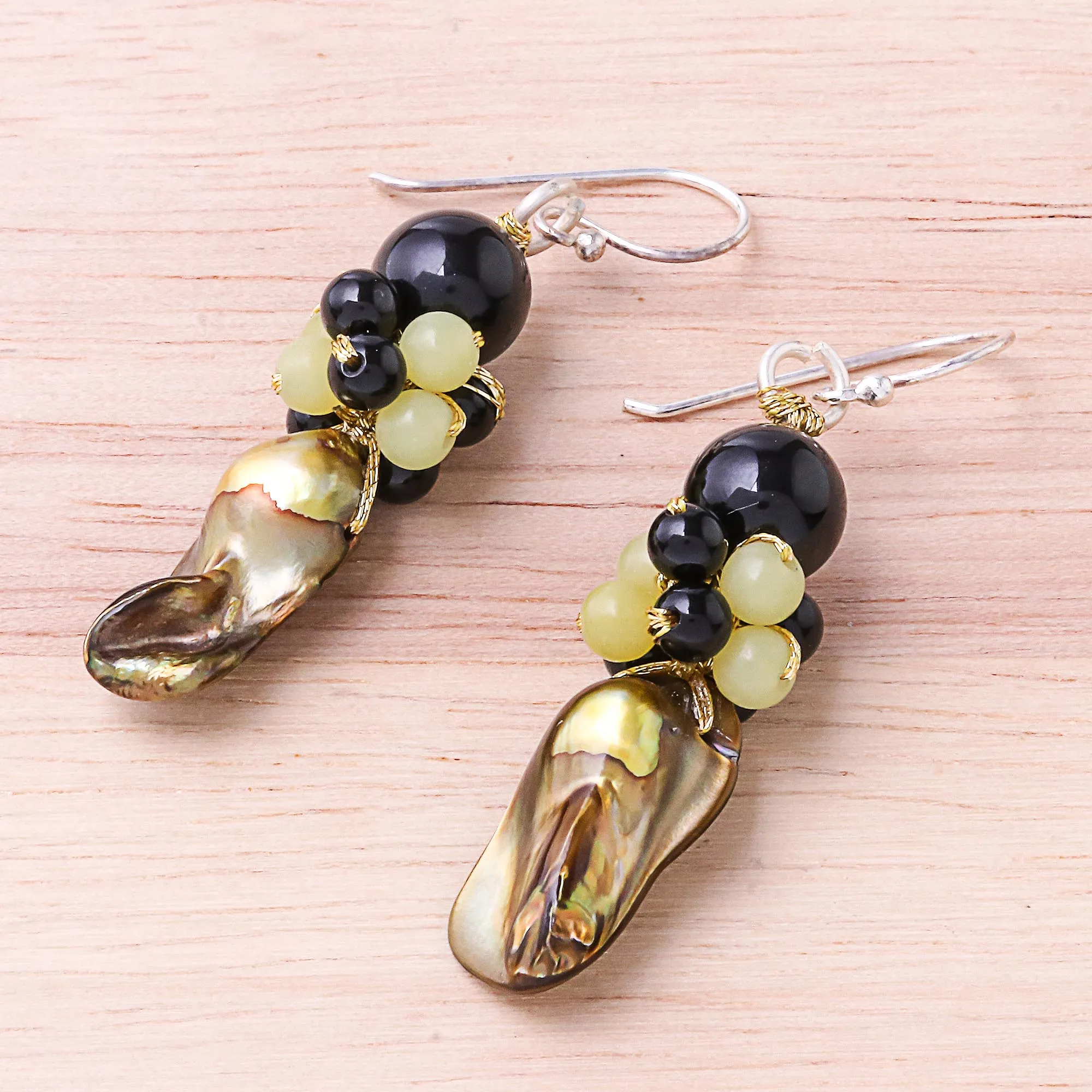 Cultured Pearl and Serpentine Beaded Dangle Earrings - Enchanted Beauty | NOVICA