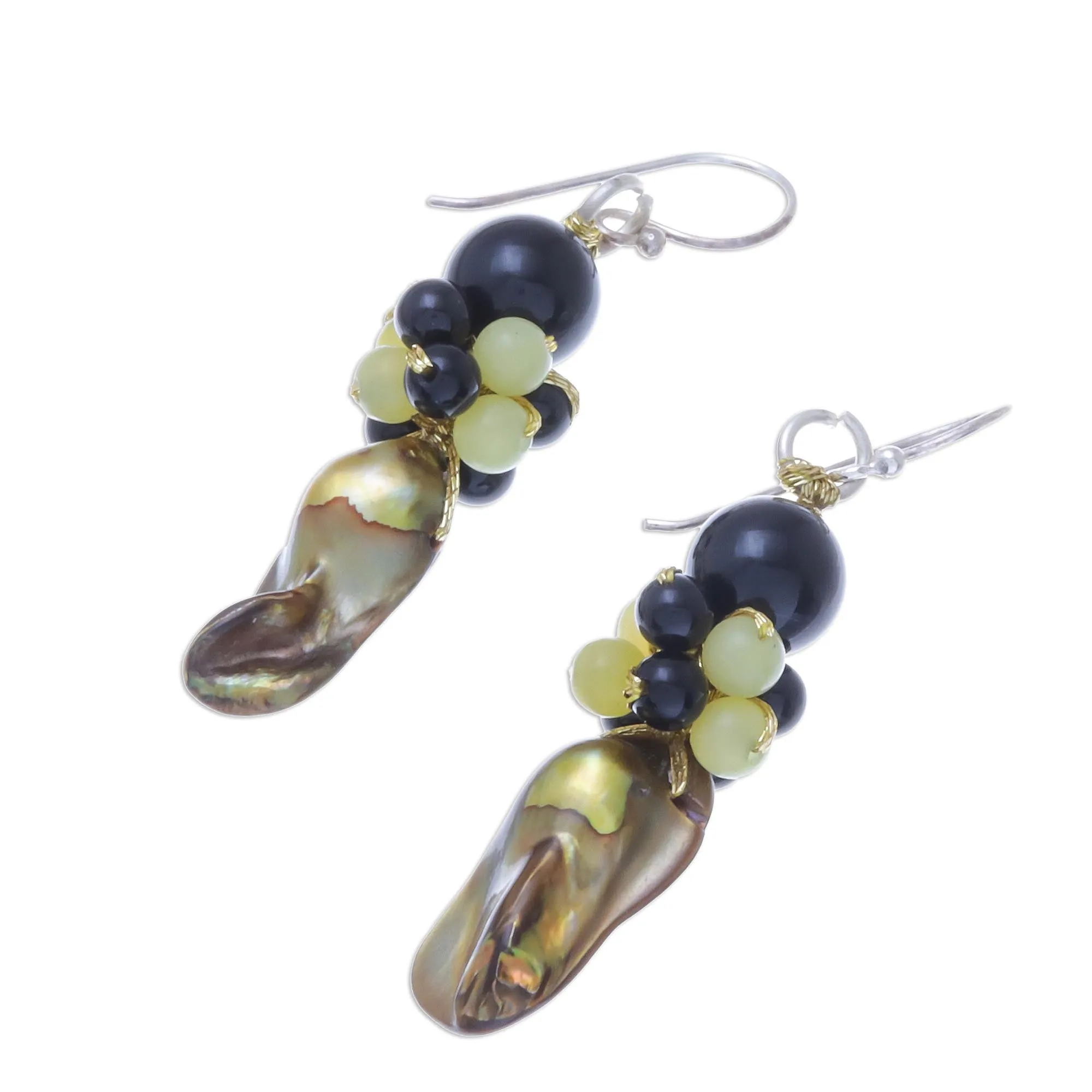 Cultured Pearl and Serpentine Beaded Dangle Earrings - Enchanted Beauty | NOVICA