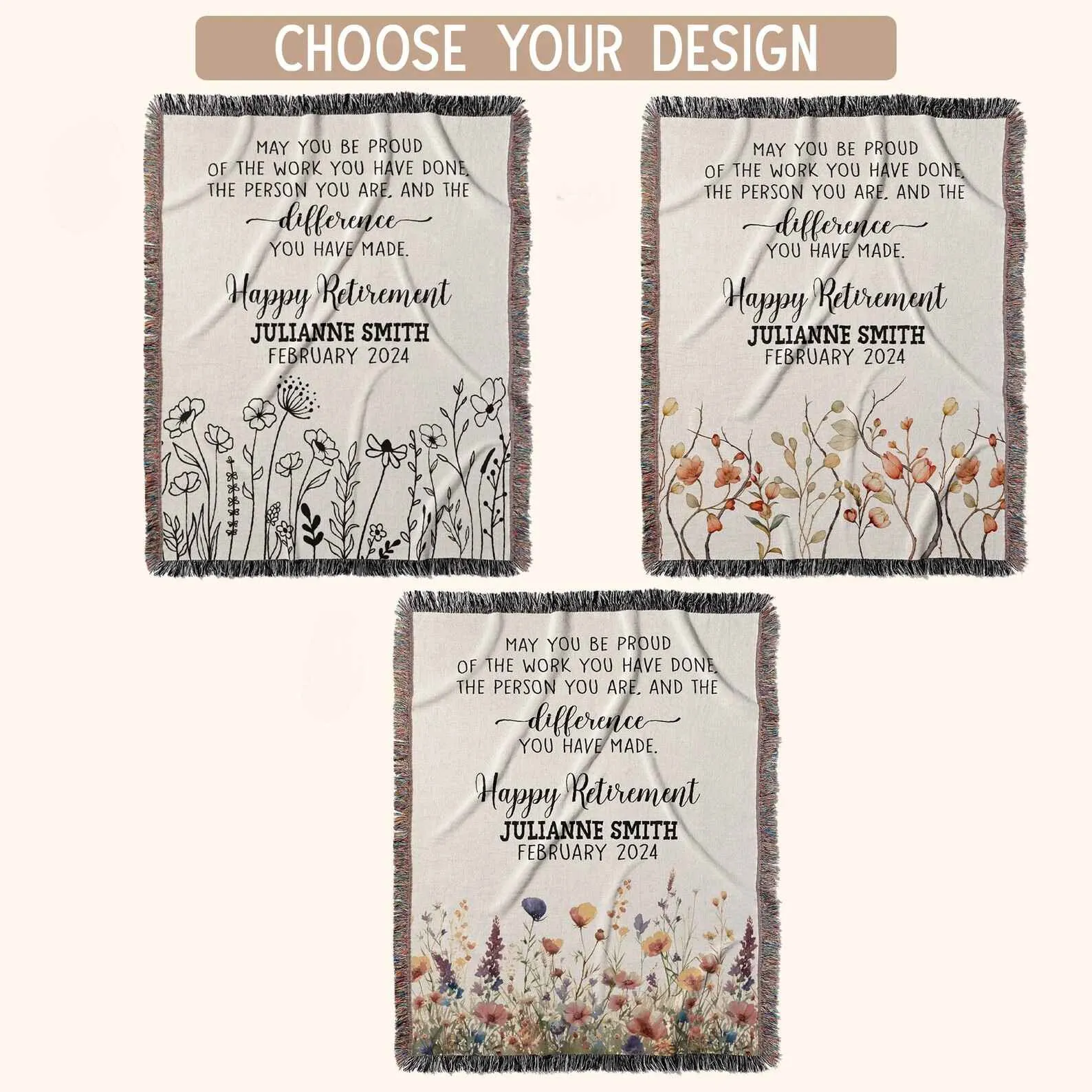 Custom Retirement Blanket with Personalized Name and Message - Thoughtful Gift for Women