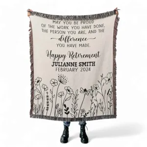 Custom Retirement Blanket with Personalized Name and Message - Thoughtful Gift for Women