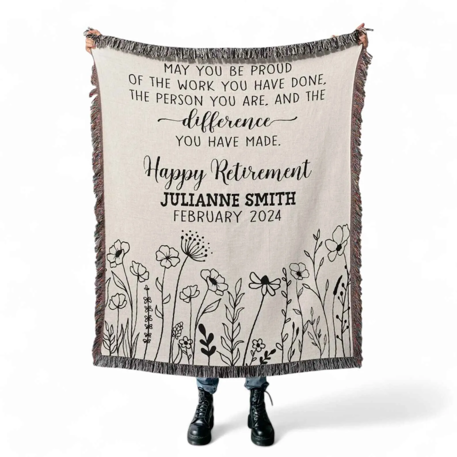 Custom Retirement Blanket with Personalized Name and Message - Thoughtful Gift for Women