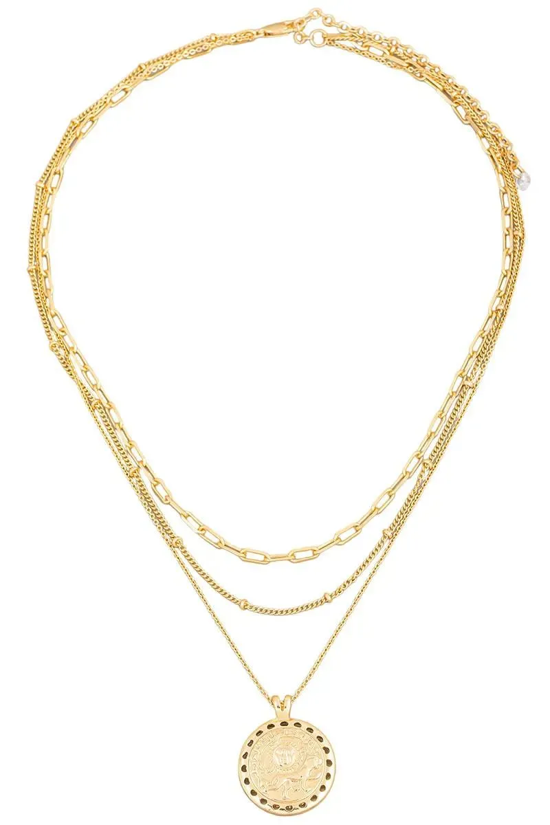 Dainty Layered Chain Tiger Coin Pendant Necklace
