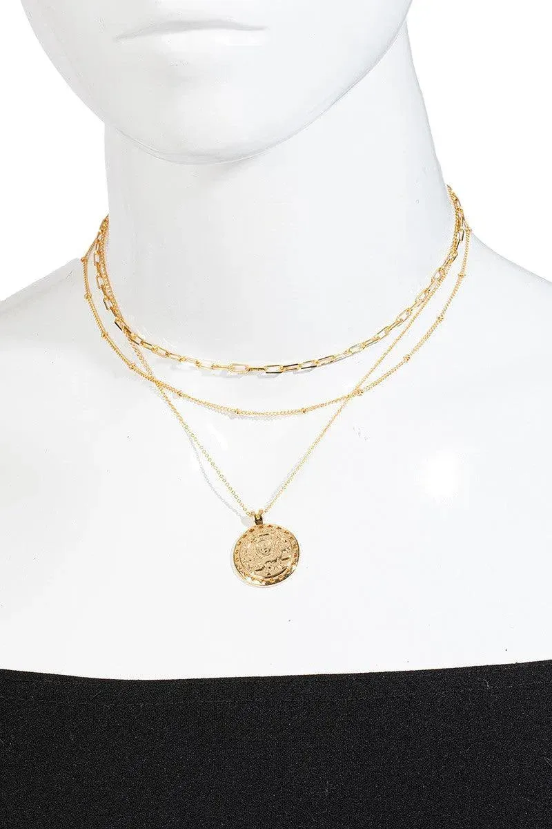 Dainty Layered Chain Tiger Coin Pendant Necklace