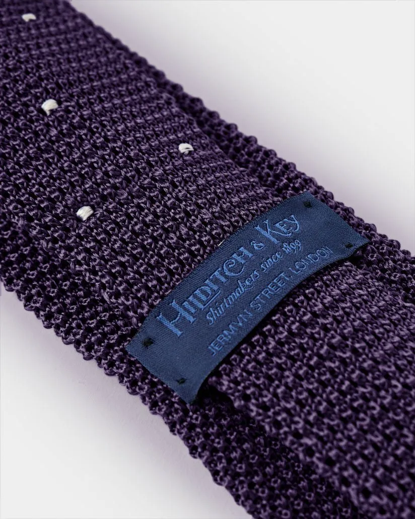 Deep Purple & White Spot Knitted Silk Tie