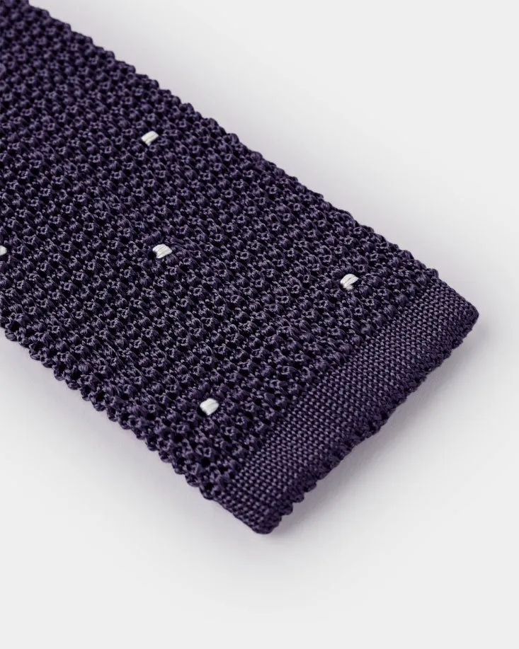 Deep Purple & White Spot Knitted Silk Tie