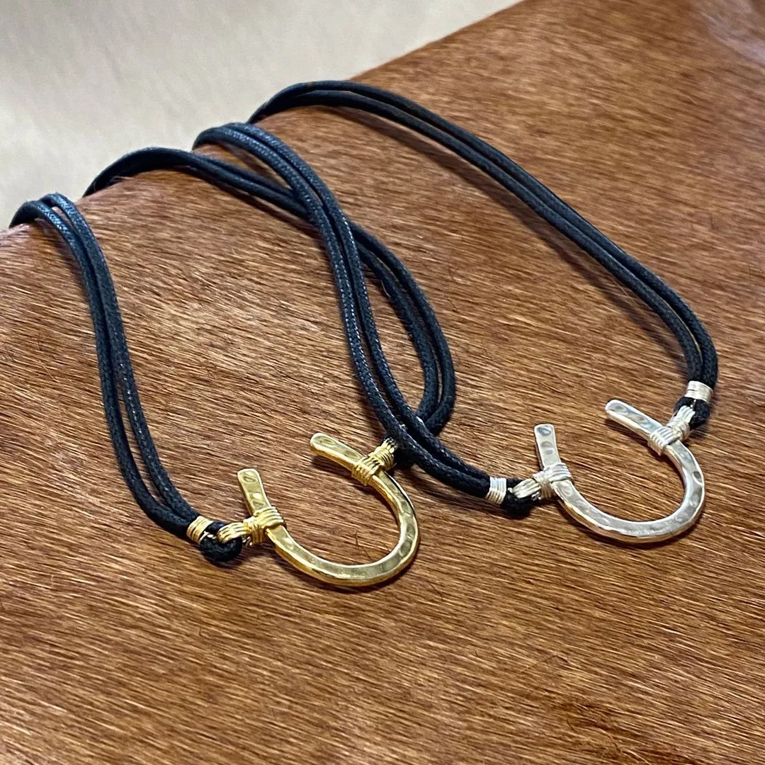 Devlin - Double Cord Sterling Silver Hammered Horseshoe Necklace